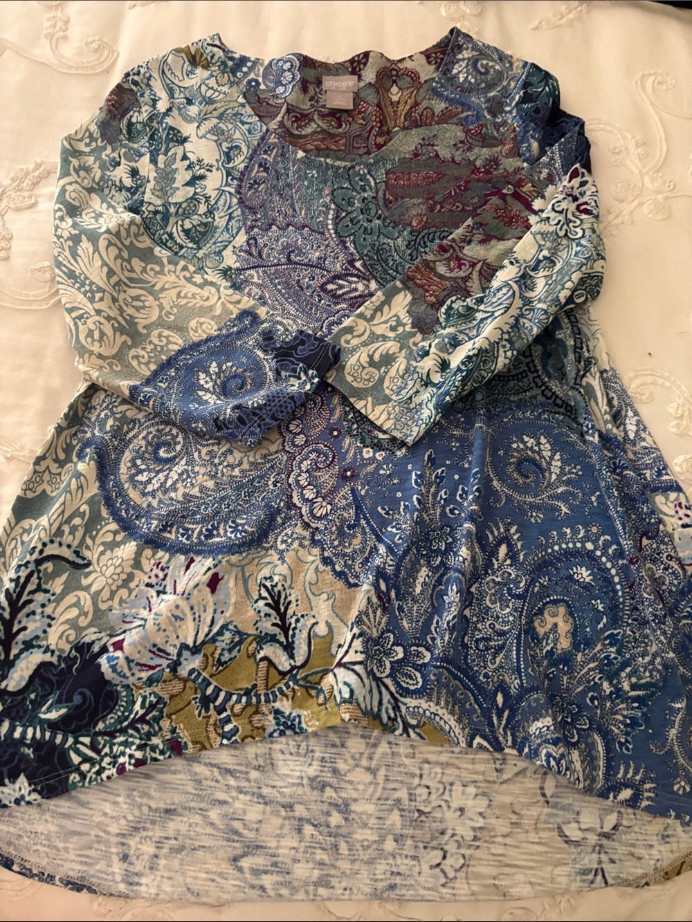 Chico's Blue Multi Paisley High-Low Shirt